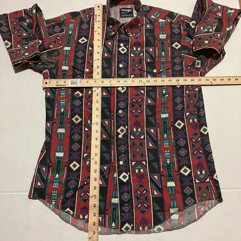Vintage Wrangler Shirt 16.5 35 X Long Tails Brushpopper Southwestern Button Down
